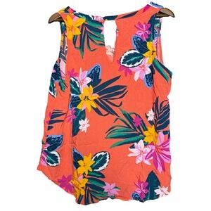 Old Navy Women XL Floral Sleeveless Keyhole Neck Orange Top Casual Summer Travel